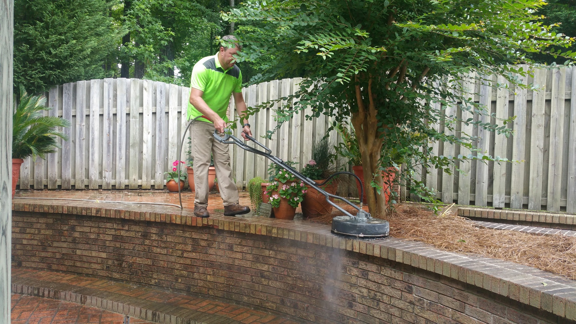 Pressure washing patio steps and brickwork
