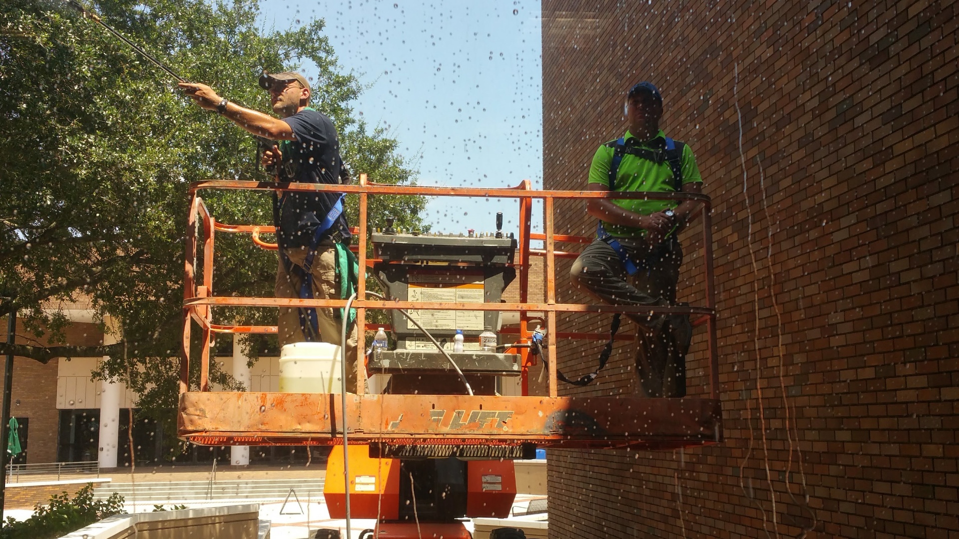 Commercial window cleaning from lift